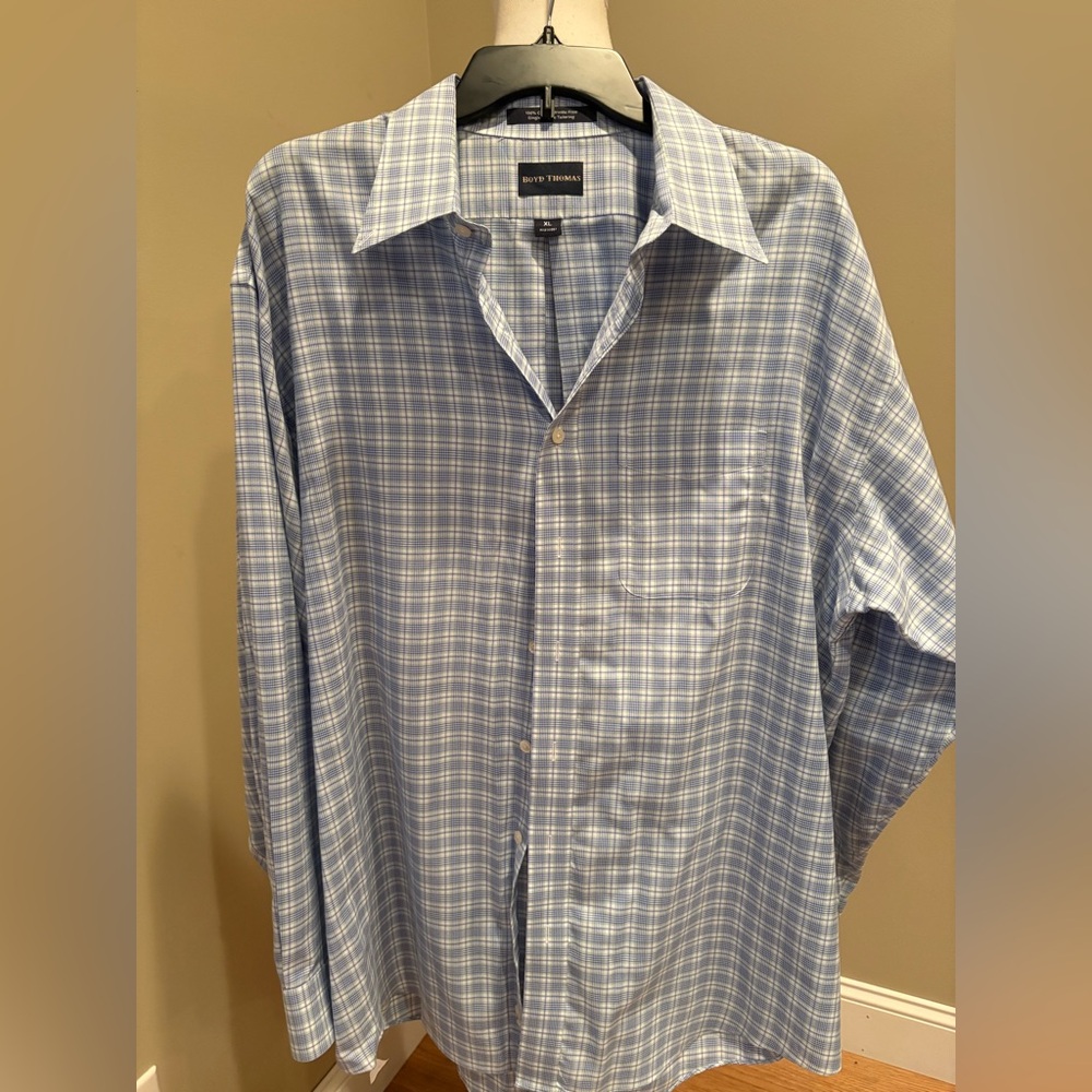 Boyd Thomas Men's Blue Plaid Shirt XL Button Down 100% Cotton